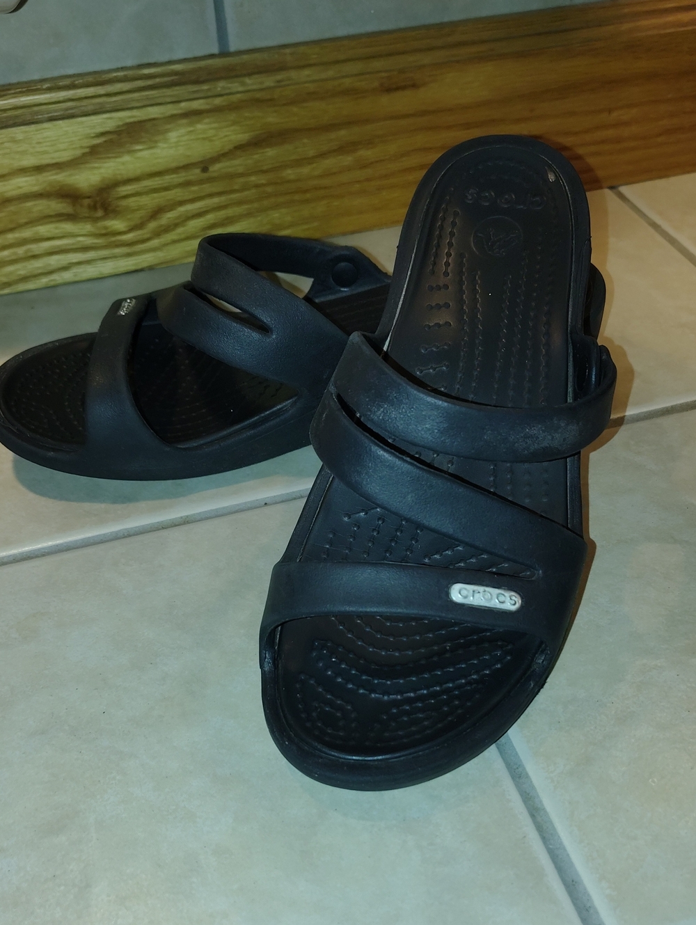 CROCS Black Triple-Strap Comfort Slides W7
